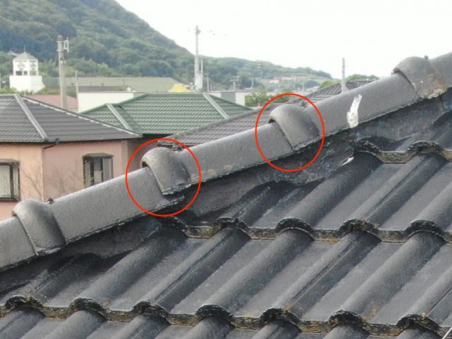 善通寺市の屋根の棟瓦の浮き